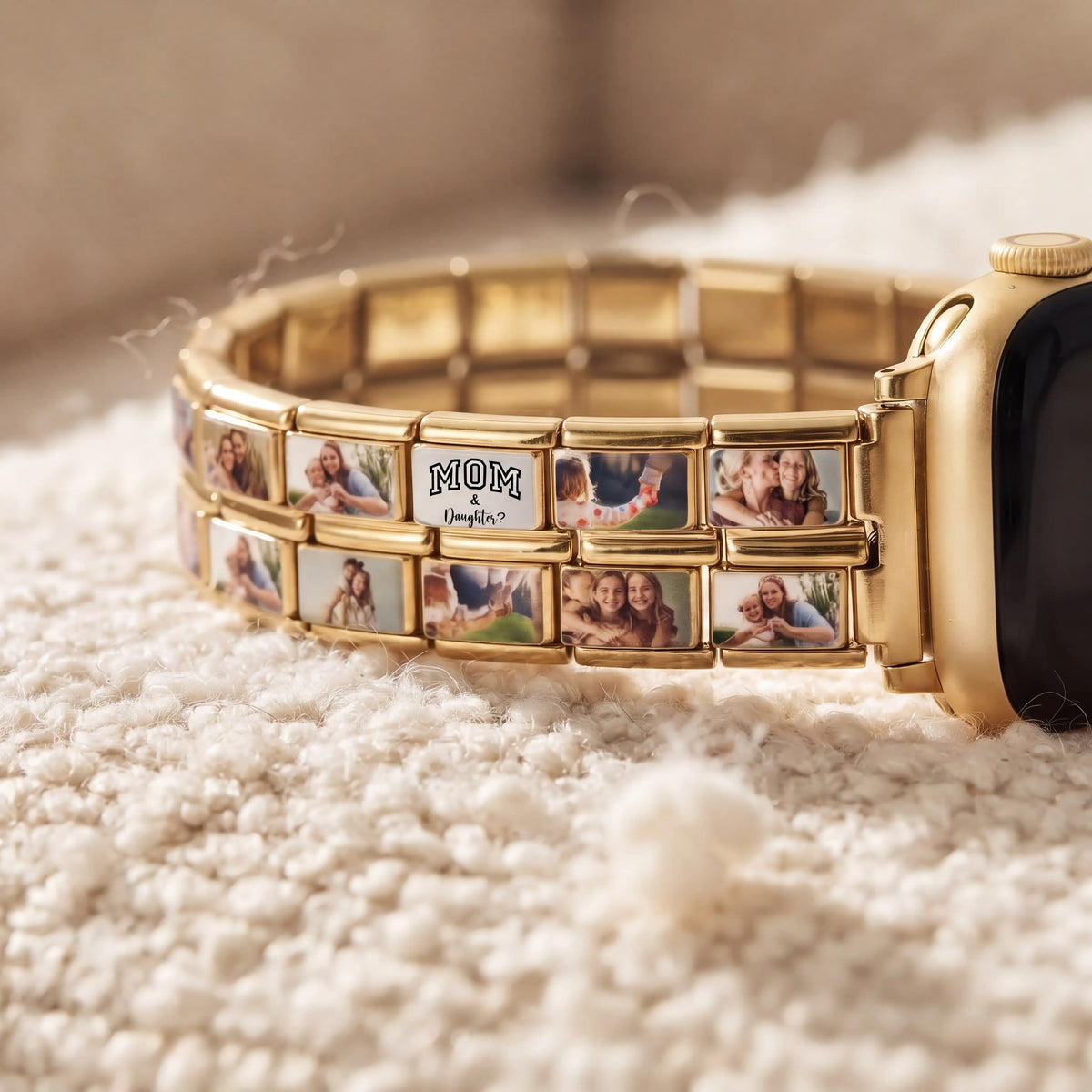Double Strap Apple Watch Band Bracelet gold color with custom image charms